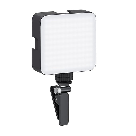 Camera Video Light with Clip and 3 Cold Shoe Connectors | 120 LED Beads | Dimmable and Rechargeable Battery |
